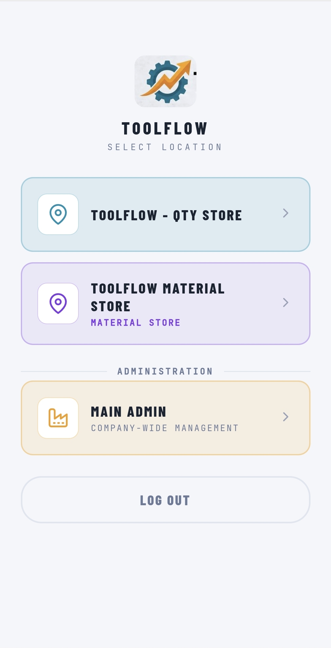 TOOLFlow location select — Qty Store and Material Store