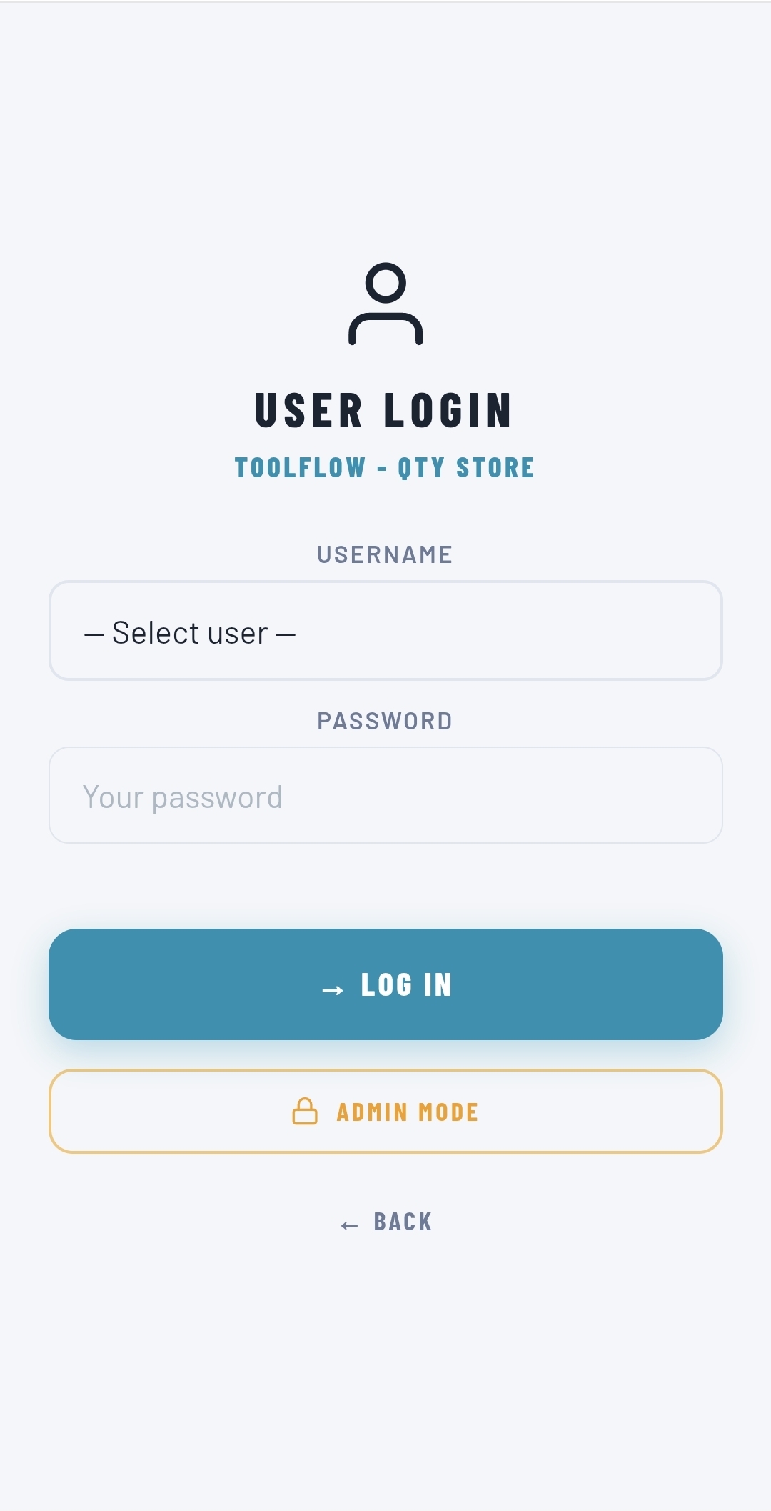 TOOLFlow user login screen